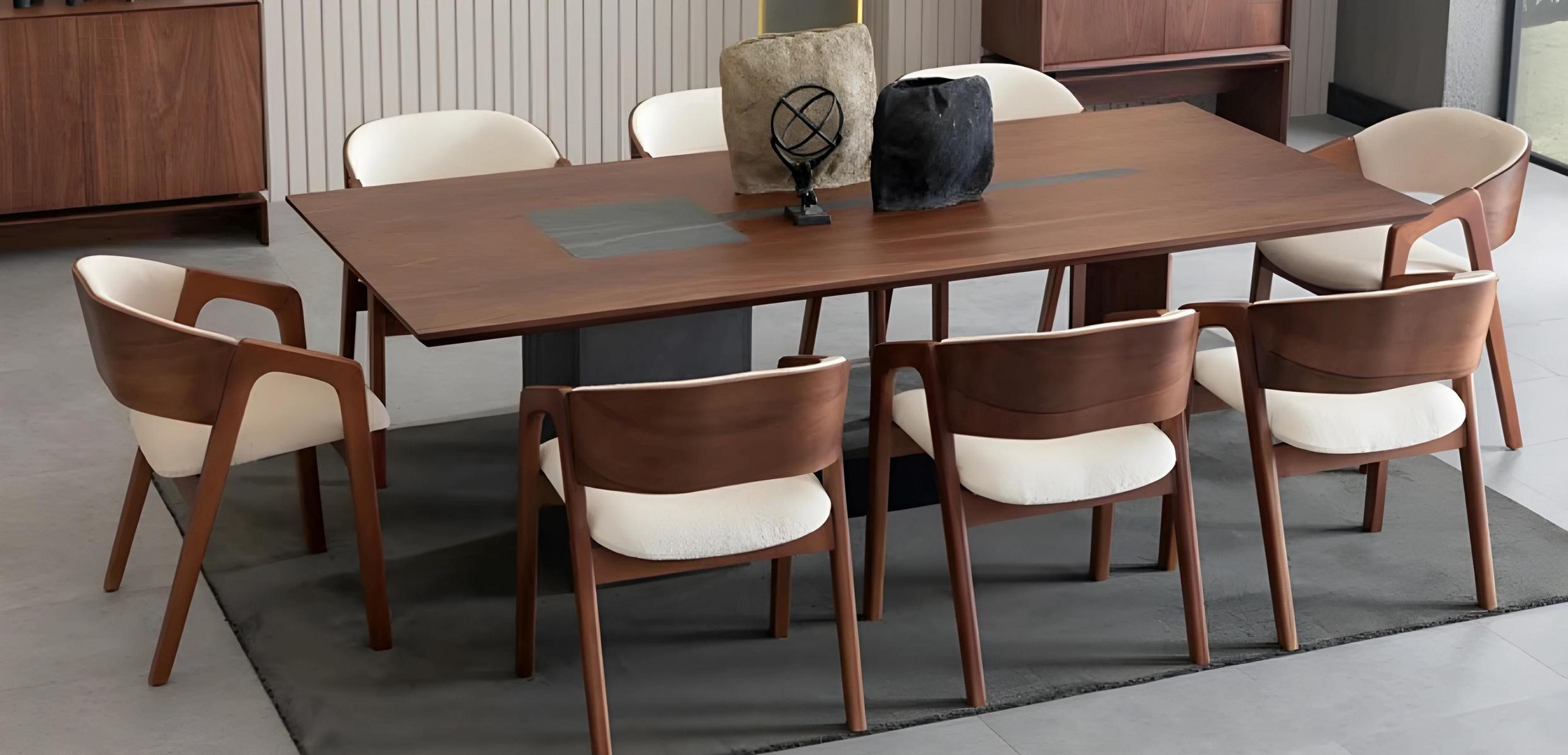 Braun-Beiges Esszimmer-Set Edler Küchentisch 8x Textilstühle 9tlg