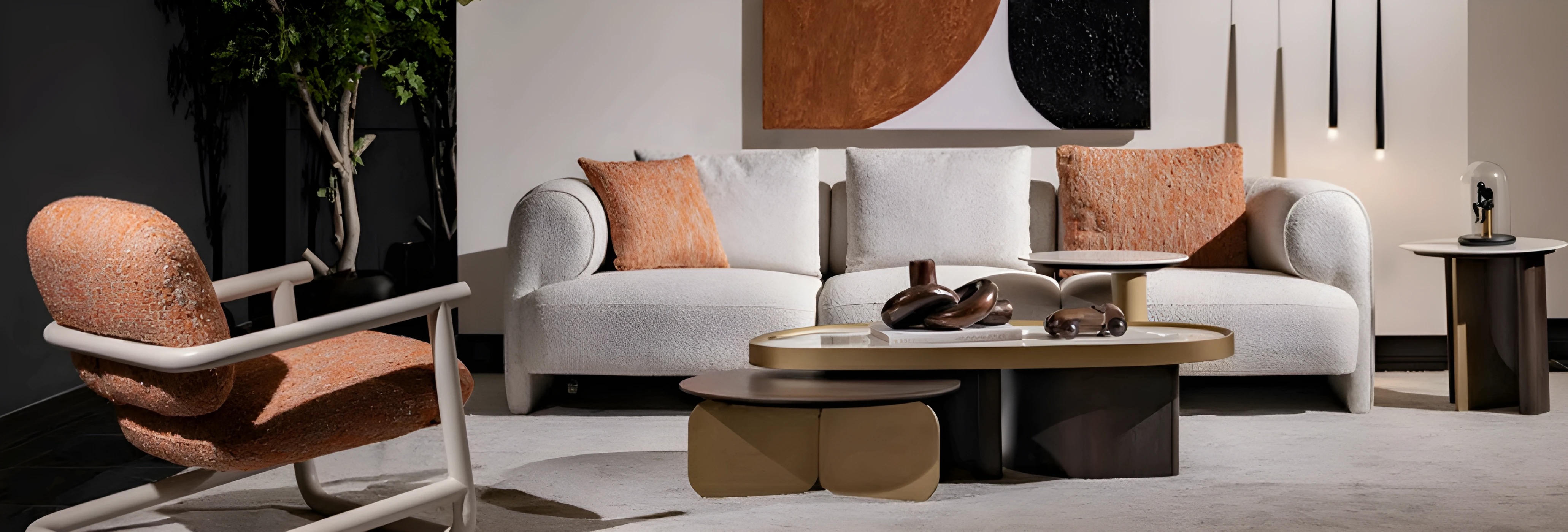 Weiß-Orange Couchgarnitur Weiße Polstercouch Designer Oranger Sessel