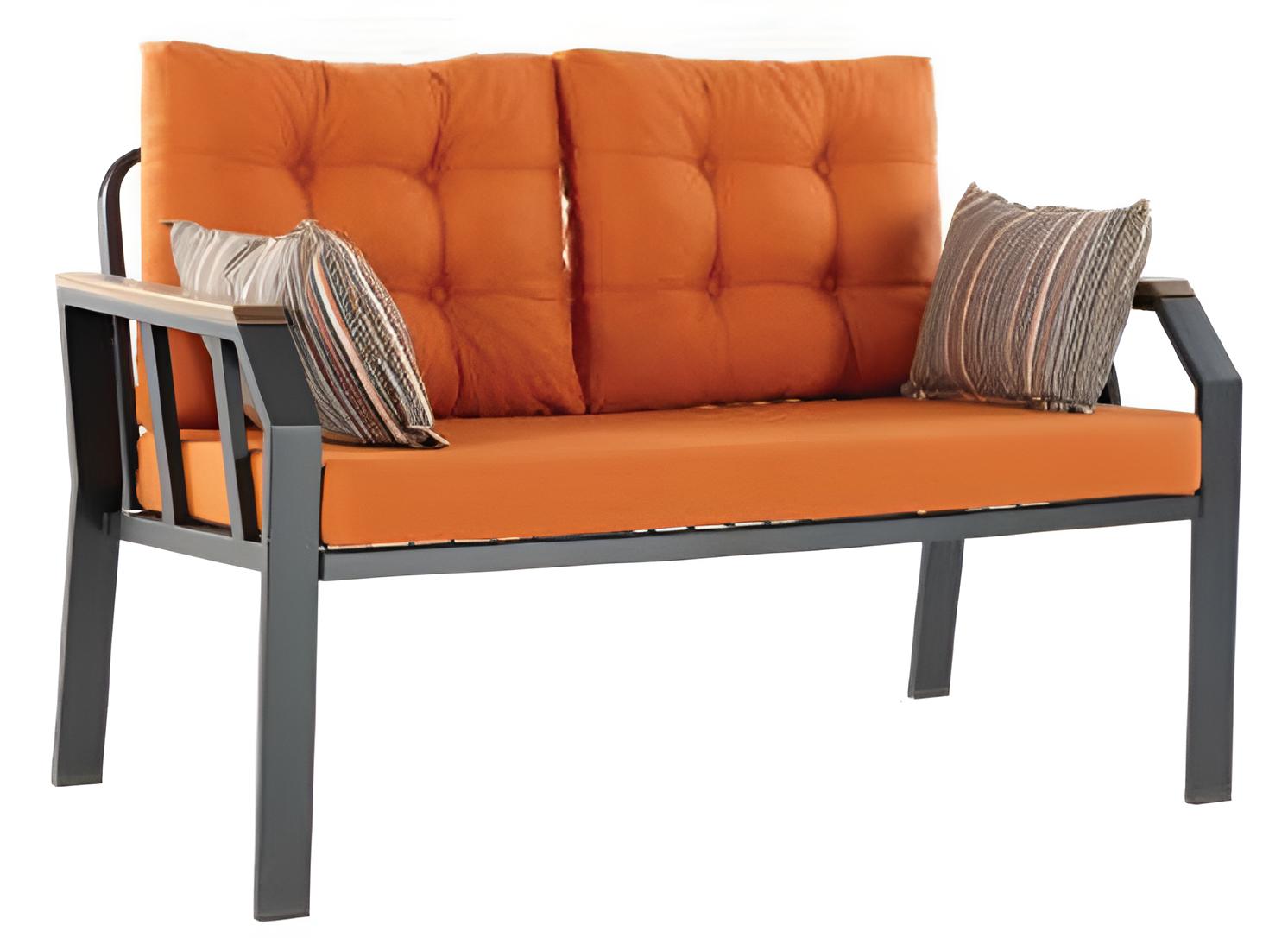 2-Sitzer-Sofa Orange Farbe Moderner Stil Metallrahmen Holzarmlehnen