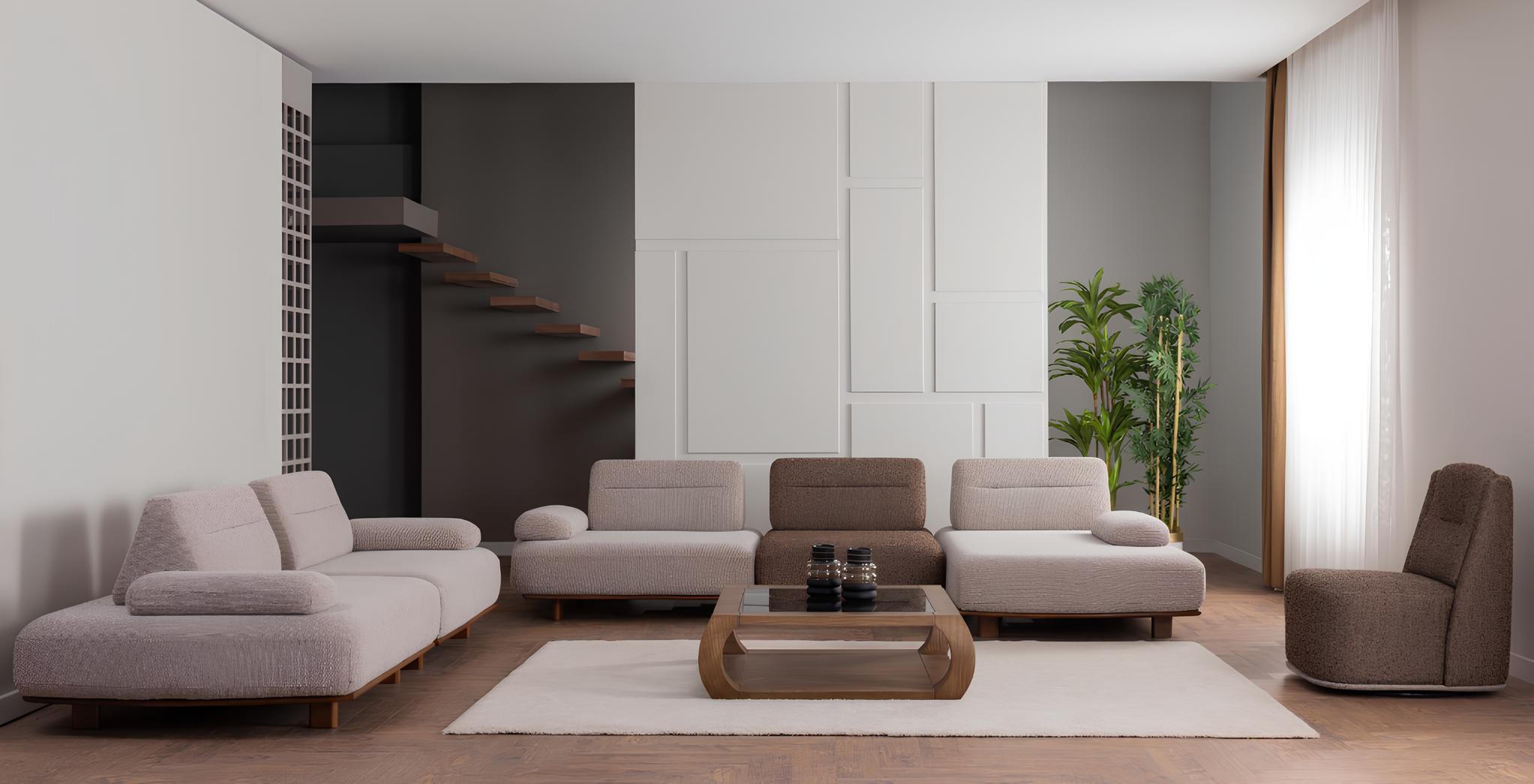 Beiger Polster-Set Stilvolles Ecksofa Exklusiver 3-Sitzer Loungesessel