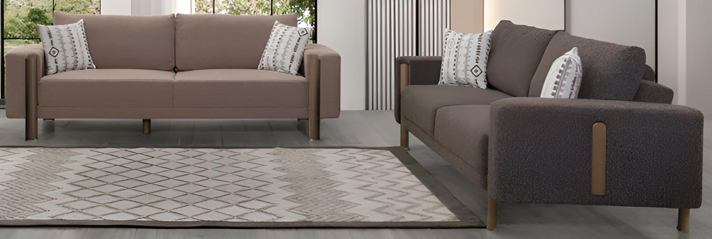Modernes Sofa-Set Minimalistischer Stil Holzrahmen Braun Glatte Kanten