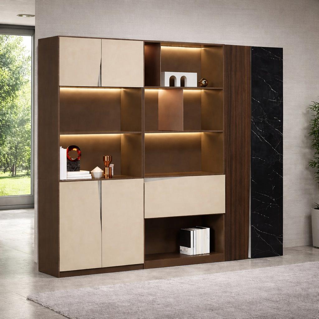 Exklusive Wohnwand Designer Wandregal Luxuriöse Robuste Holzmöbel