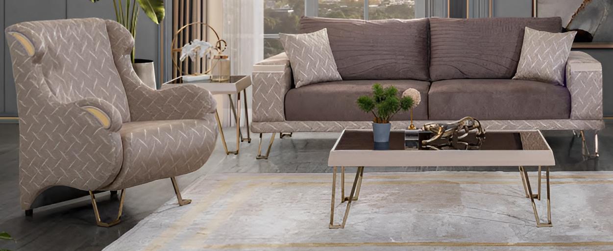 Luxuriöses Sofa-Set 3+1 Minimalistischer Stil Holzrahmen Glatte Ecken