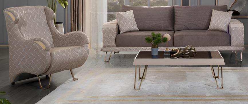 Sofa-Set Minimalistischer Stil Holzrahmen Glatte Ecken Modernes Design
