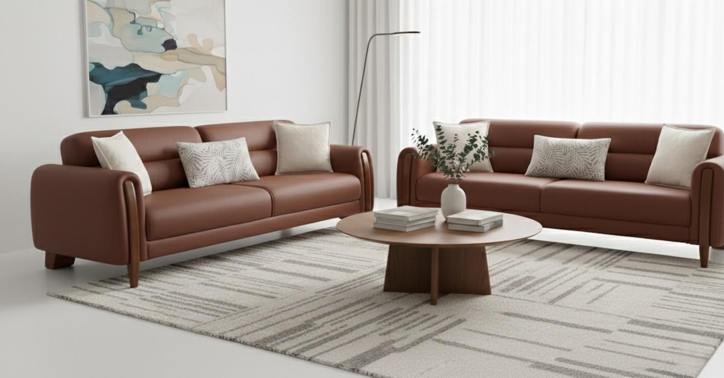 Sofa Set 3+3 Sitzer Wohnzimmer Braun Elegant Sofagarnitur Polstermöbel