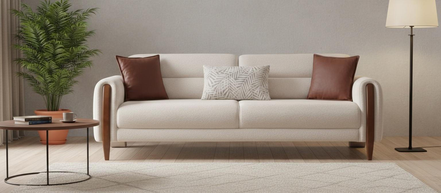 Wohnzimmer Elegant Beige Sofa 3 Sitzer Komfortabel Polstermöbel