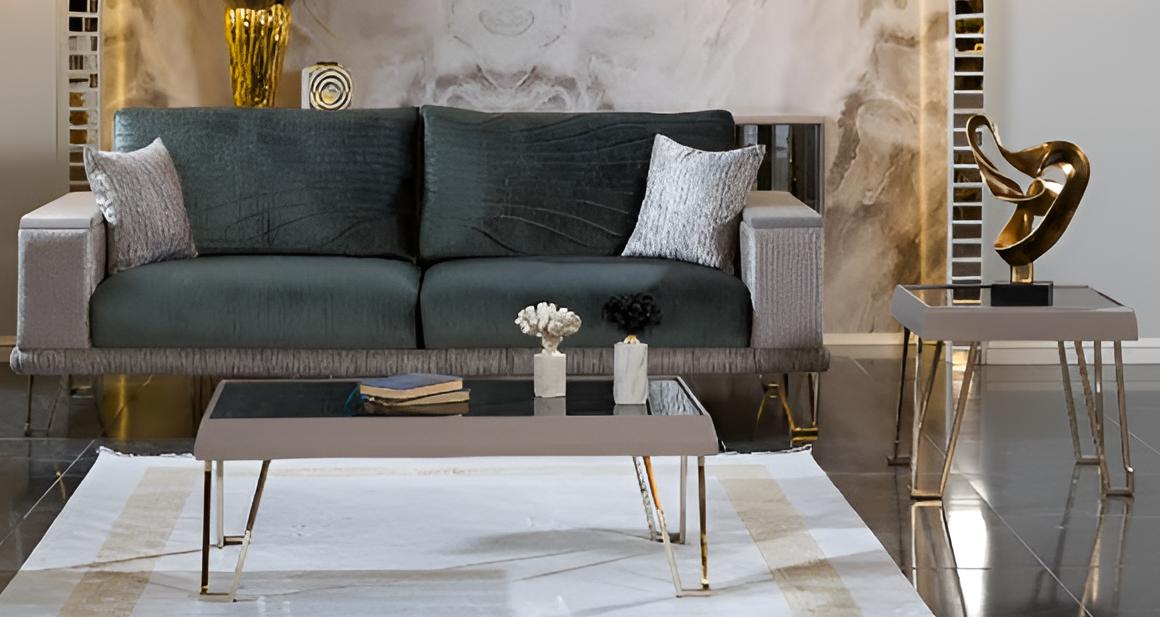 Grünes Sofa-Set Minimalistischer Stil Holzrahmen Modernes Interieur