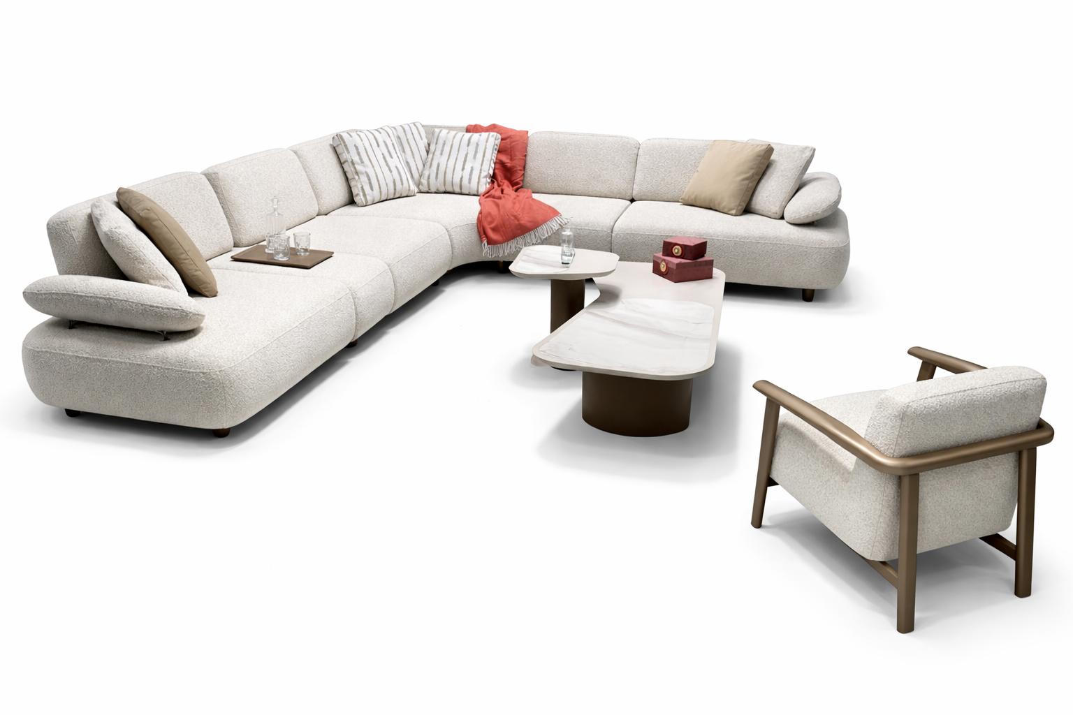Wohnzimmer Set Modernes Design Beigefarben Holzrahmen Stoffbezug