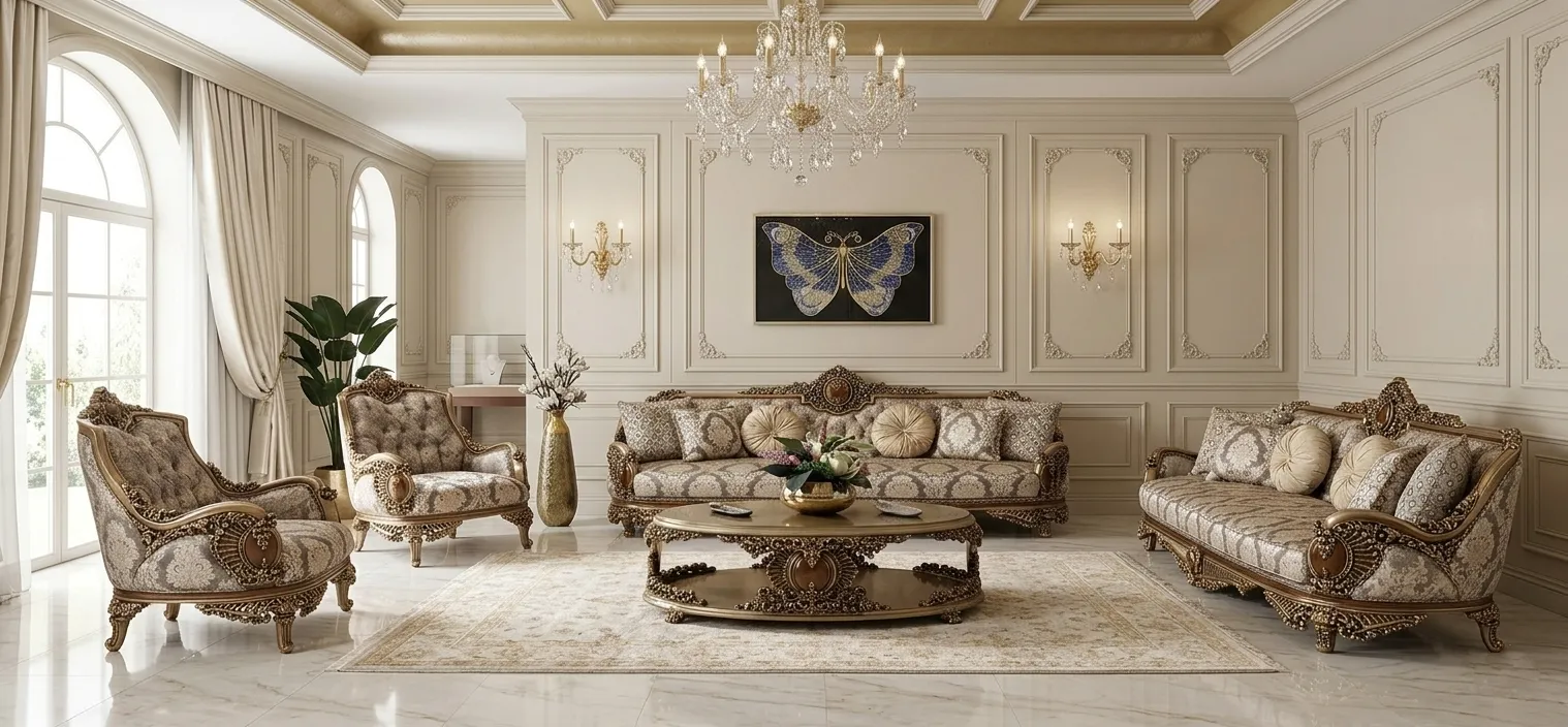 Elegantes Wohnzimmer-Set mit 3+3+1+1-Sitzern und Couchtisch