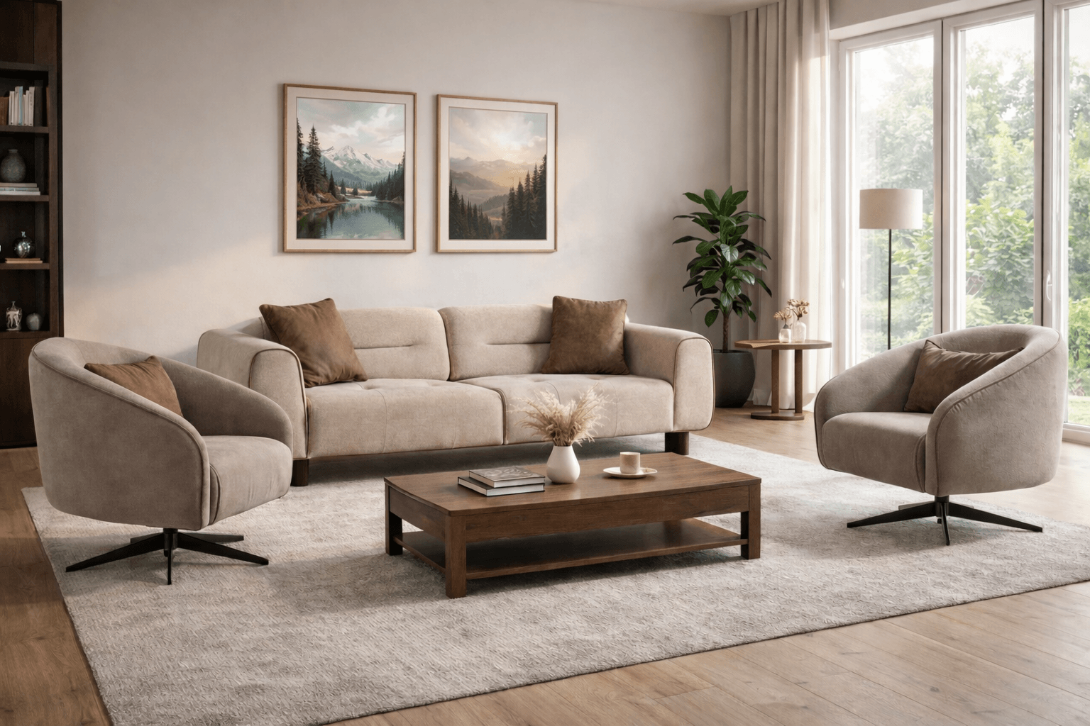 Stilvolles Wohnzimmer-Set mit 3+1+1 Sitzern im modernen Stil