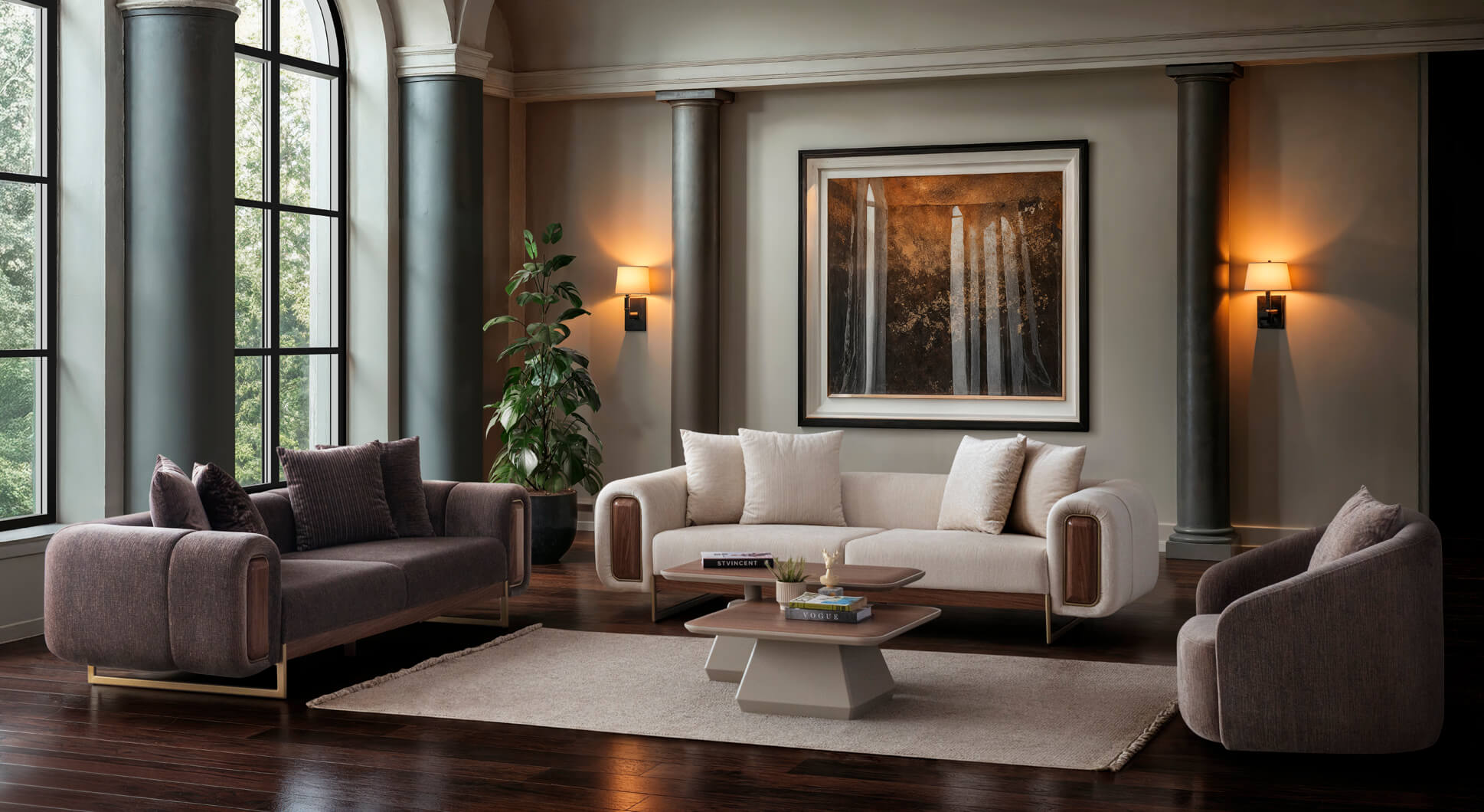 Modernes Wohnzimmer-Set mit 3+3+1 Sitzern im eleganten Stil