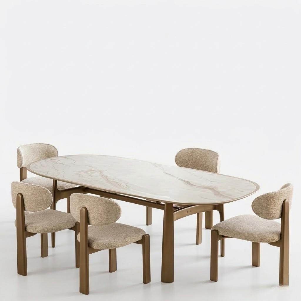 Esszimmer Set Moderner Stil Beigefarbene Polsterstühle Holzgestell