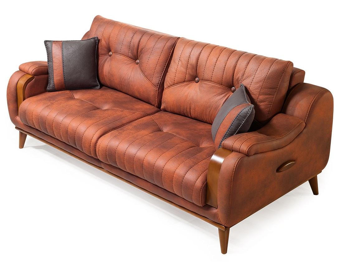 3-Sitzer-Sofa Orange Moderner Stil Weiche Armlehnen Holzrahmen Neu