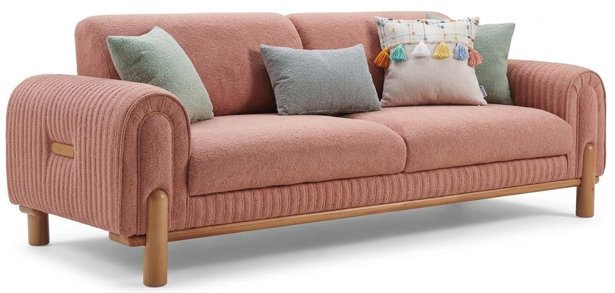 3-Sitzer-Sofa Rosa Farbe Moderner Stil Weiche Armlehnen Holzbeine