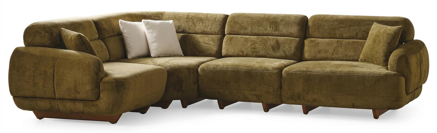 Ecksofa Grün Farbe Moderner Stil Holzbeine Weiche Armlehnen Holzrahmen