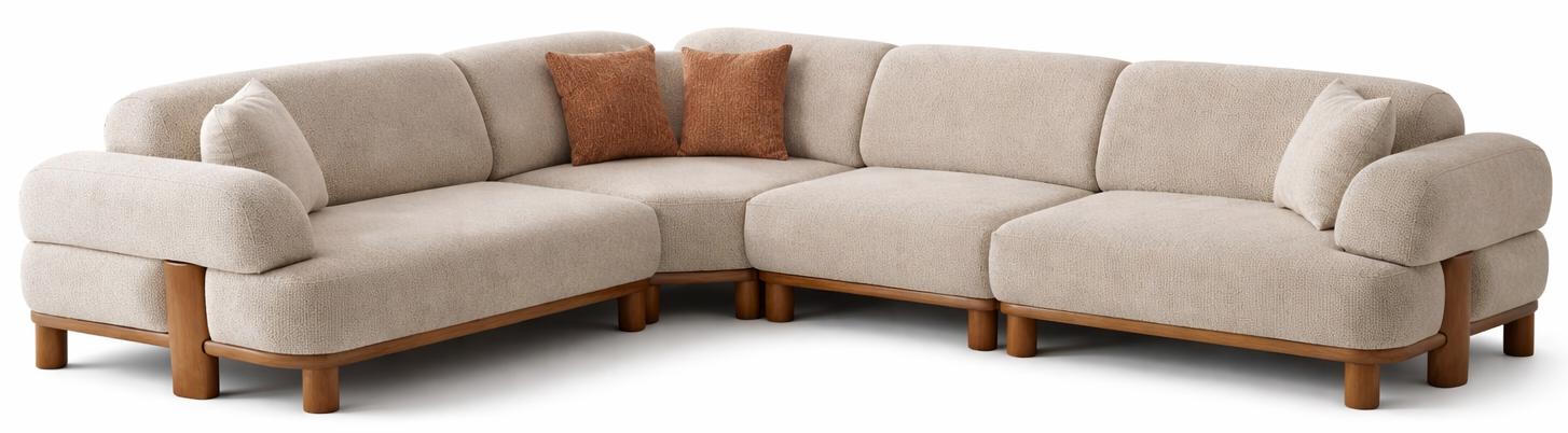 Ecksofa Beige Farbe Moderner Stil Modular Weiche Armlehnen Holzrahmen
