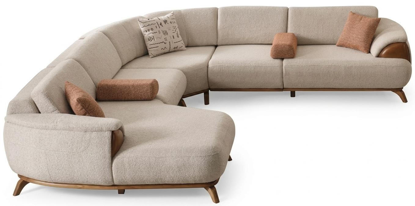 U-Form Ecksofa Beige Farbe Moderner Stil Holzbeine Weiche Armlehnen