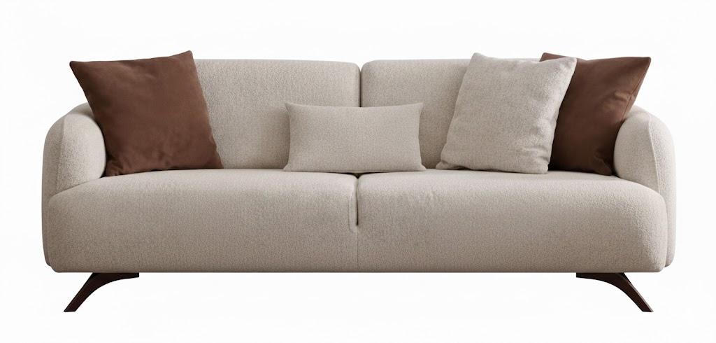 Wohnzimmer Sofa Moderner Stil Beige Holzgestell Kissen Entspannend