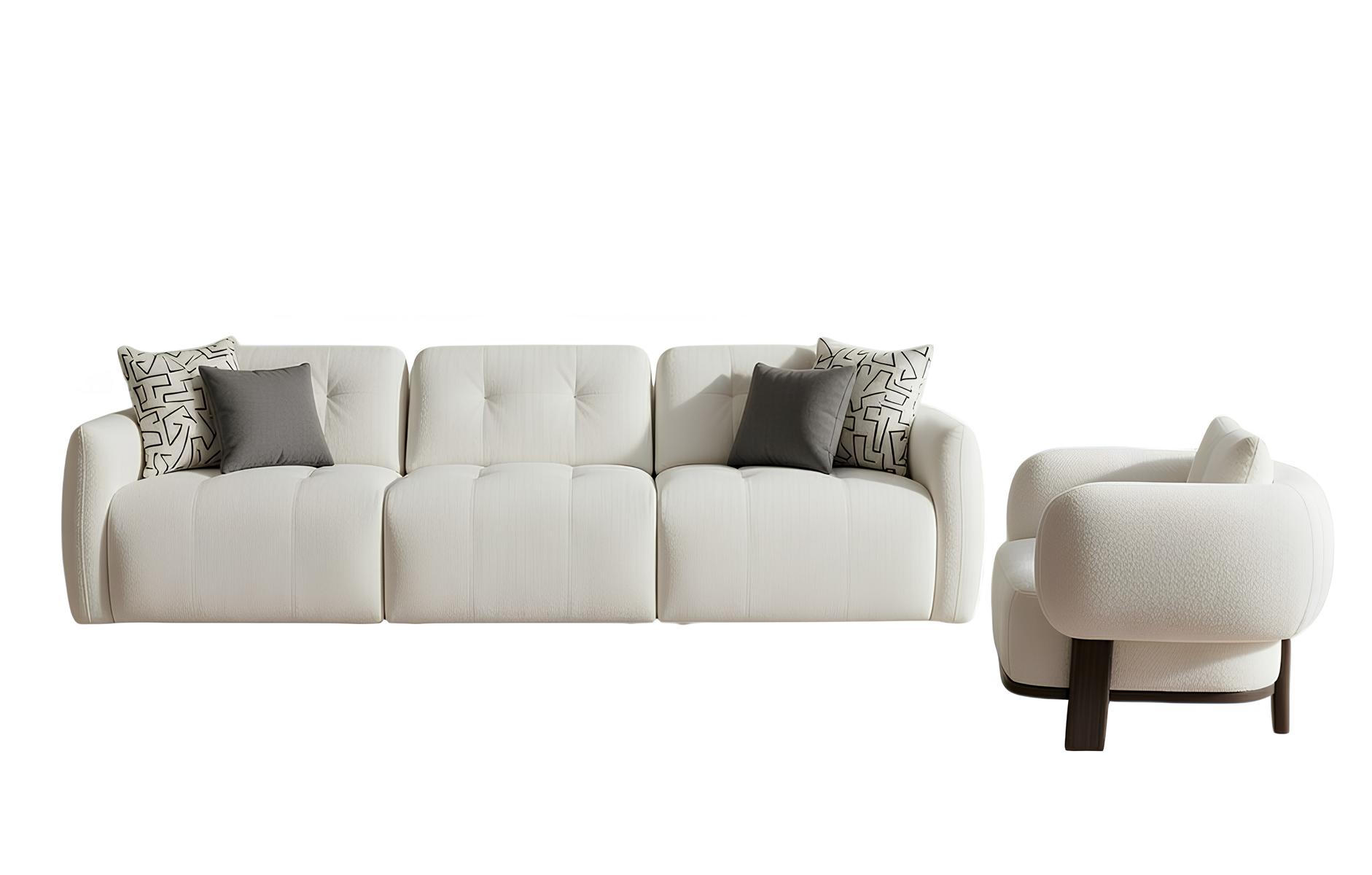 Wohnzimmer-Set Sofa Sessel Weiß Moderner Stil Weiche Armlehnen Neu
