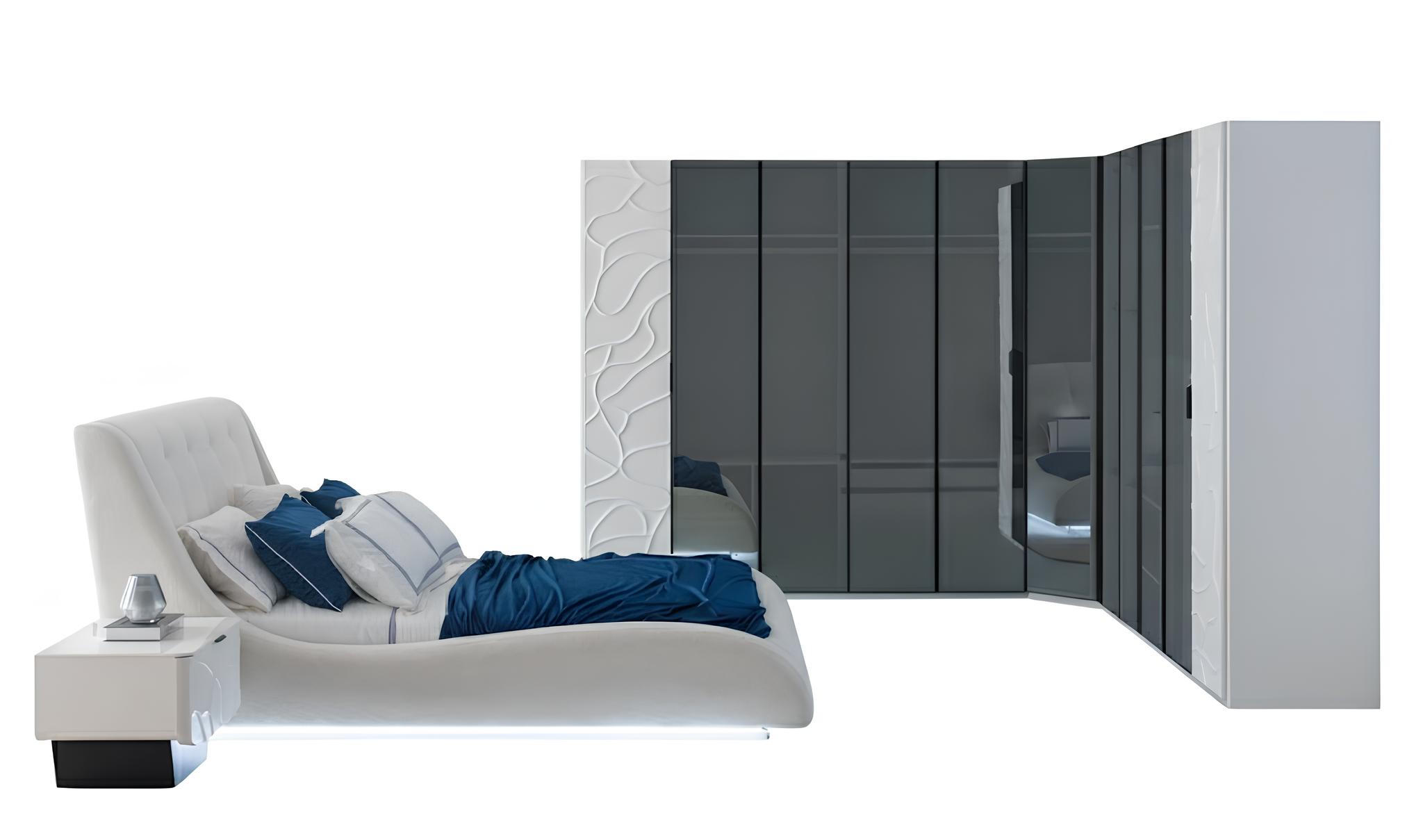 Schlafzimmer-Set Eckschrank Bett Weiß Schwarz Moderner Stil Kopfteil