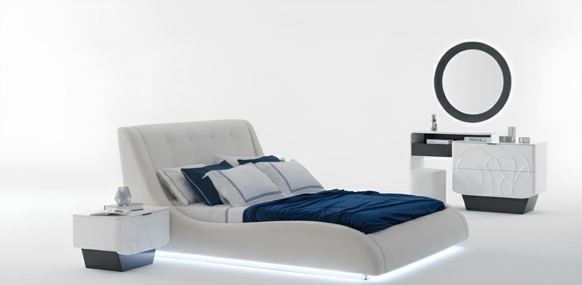Schlafzimmer-Set Nachttisch Bett Kommode Weiß Farbe Moderner Stil Neu