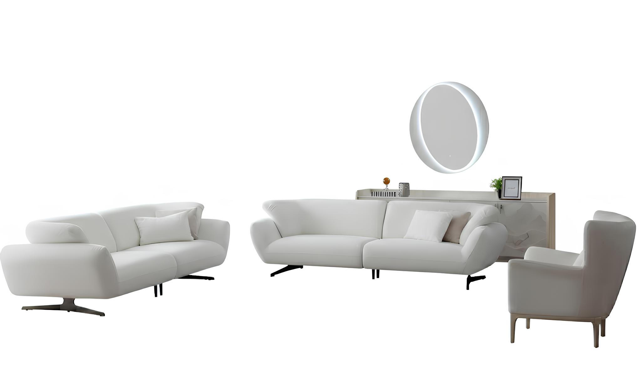 Wohnzimmer-Set 3-Sitzer-Sofa Weiße Sessel Unterer Block Moderner Stil