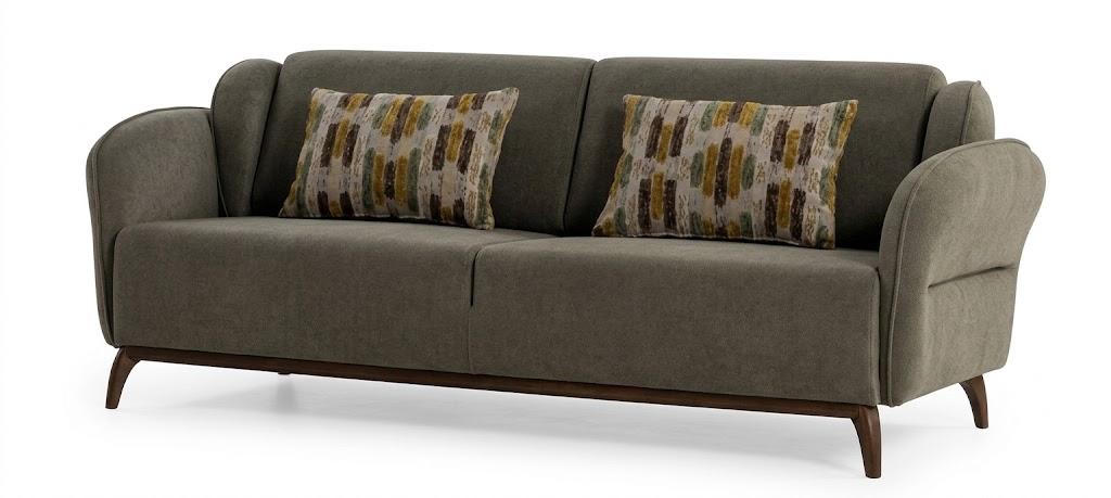Wohnzimmer Sofa Moderner Stil Beige Holzgestell Kissen Entspannend