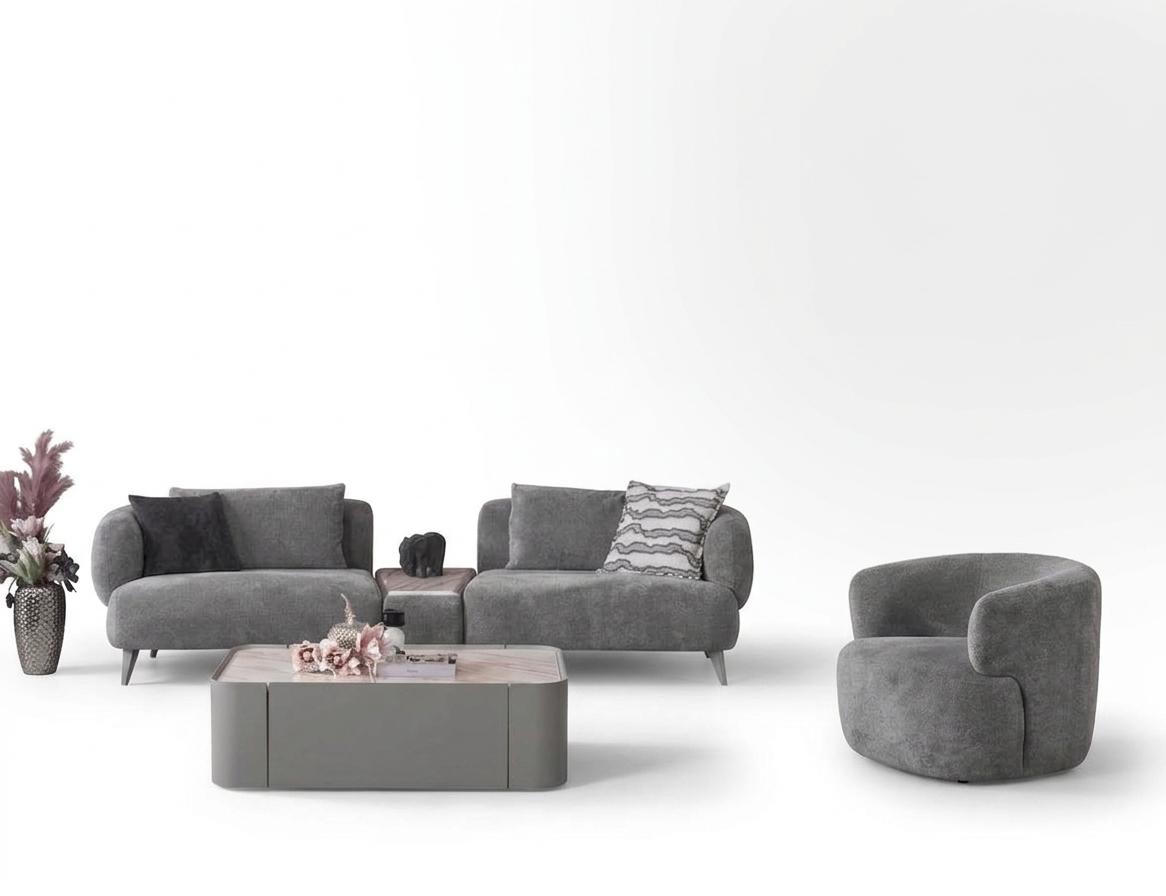 Wohnzimmer Set Moderner Stil Grau Farbe Holzrahmen Elegantes Design