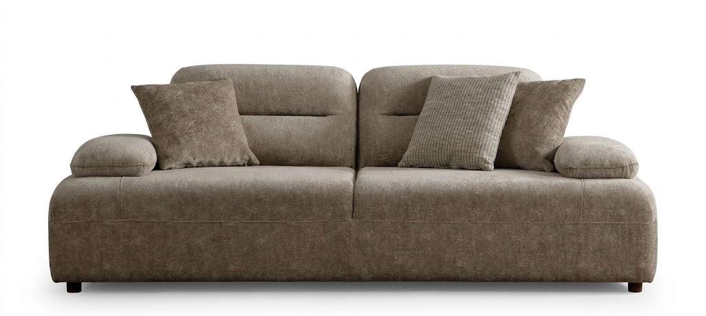 Wohnzimmer Sofa Moderner Stil Beige Holzgestell Kissen Entspannend