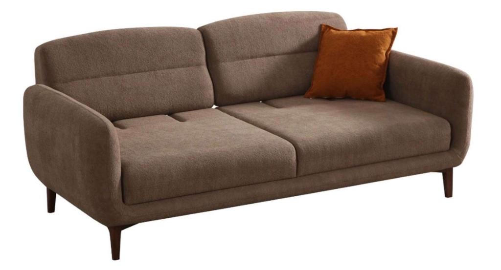 Wohnzimmer Dreisitzer Sofa Moderner Stil Braun Holzgestell Kissen Weich