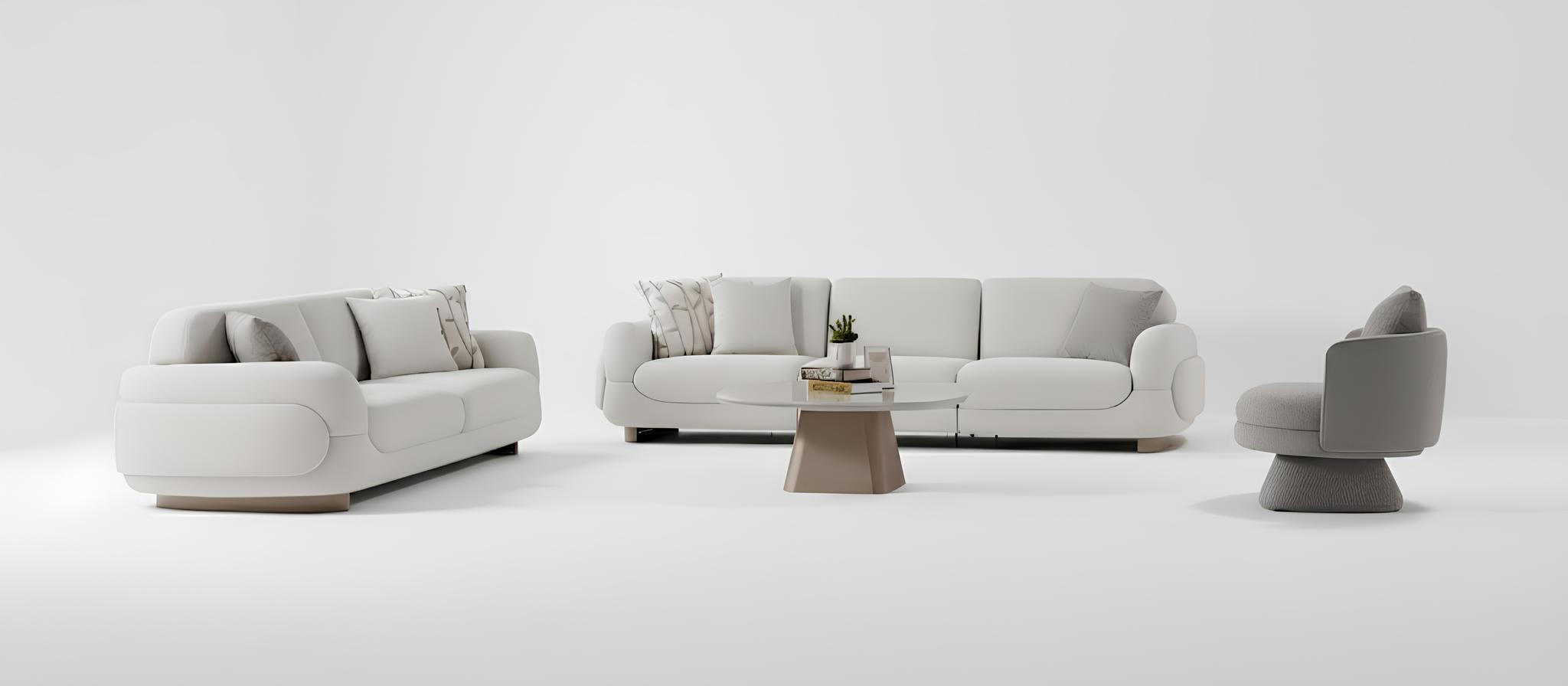 Wohnzimmer-Set Sofa Sessel Couchtisch Weiß Moderner Stil Modular Neu