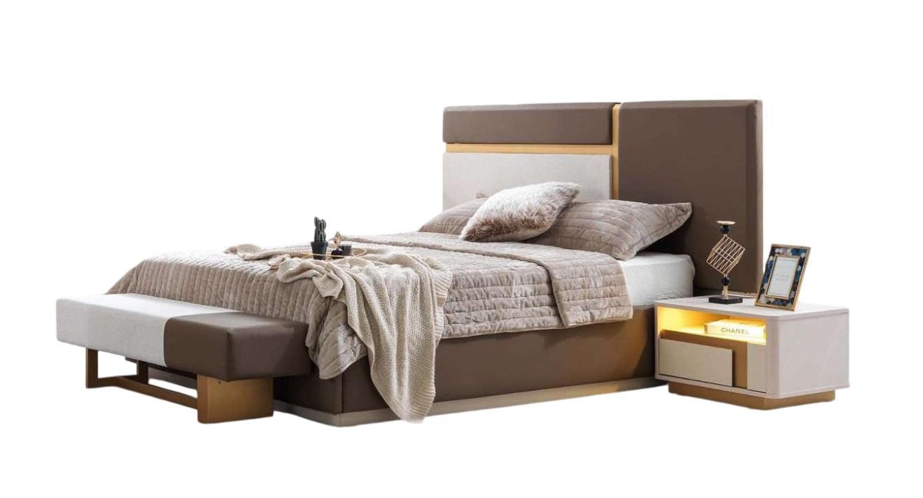 Schlafzimmer Set Moderner Stil Beigefarben Weiches Bett Holzrahmen