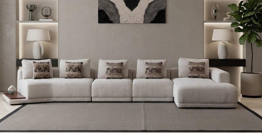Wohnzimmer Sofa Moderner Stil Beige Lang Entspannend Komfortabel