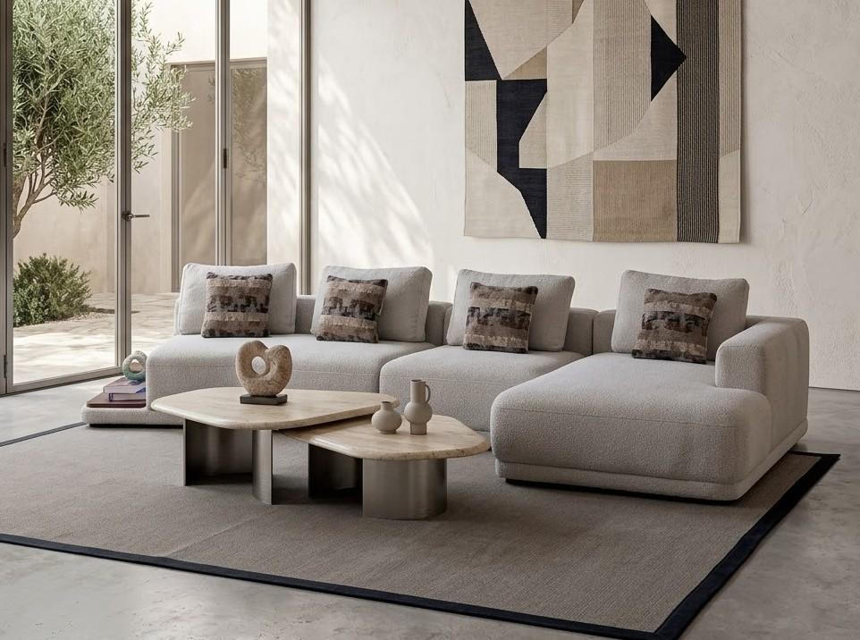 Wohnzimmer Sofa Moderner Stil Beige Lang Entspannend Komfortabel