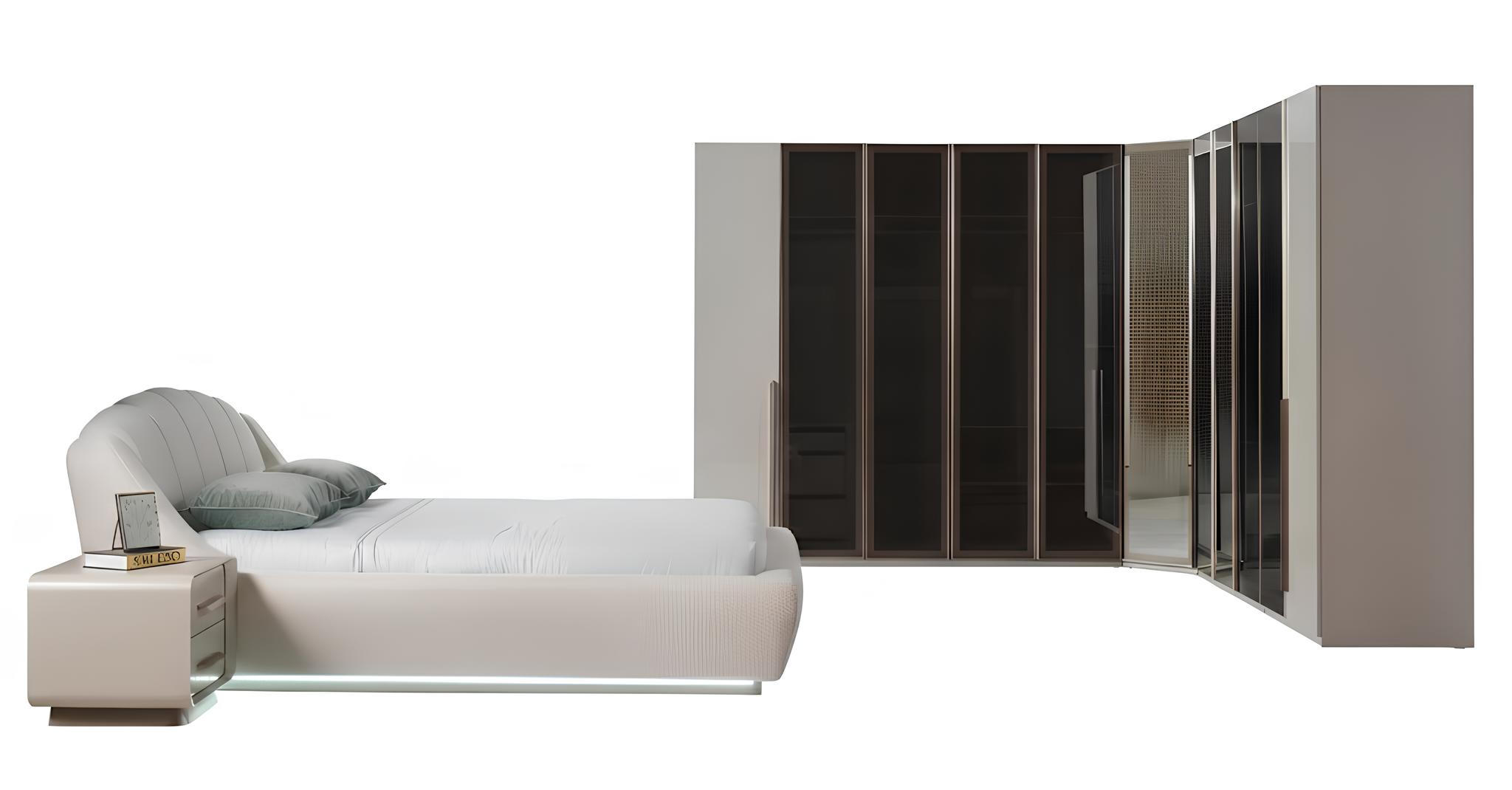 Schlafzimmer-Set Eckschrank Bett Weiß Schwarz Moderner Stil Kopfteil