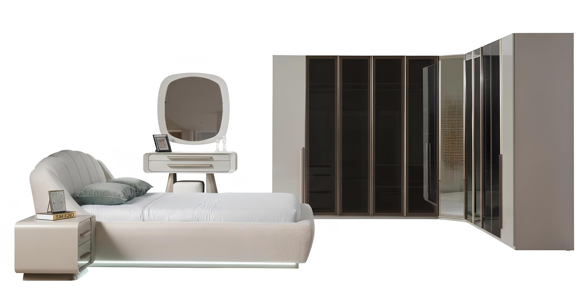 Schlafzimmer-Set Eckschrank Bett Schminktisch Spiegel Moderner Stil