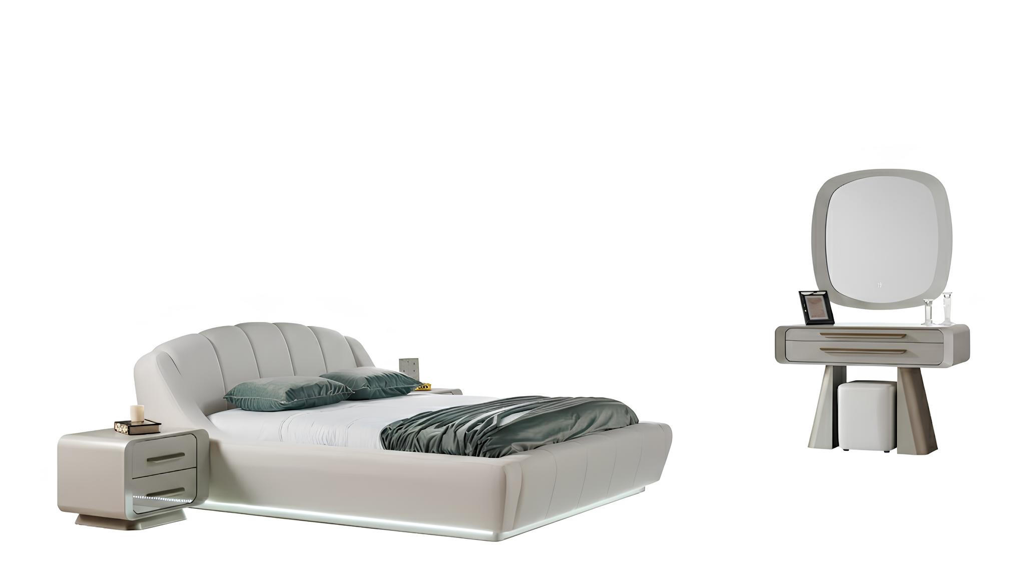 Schlafzimmer-Set Nachttisch Bett Kommode Spiegel Beige Moderner Stil