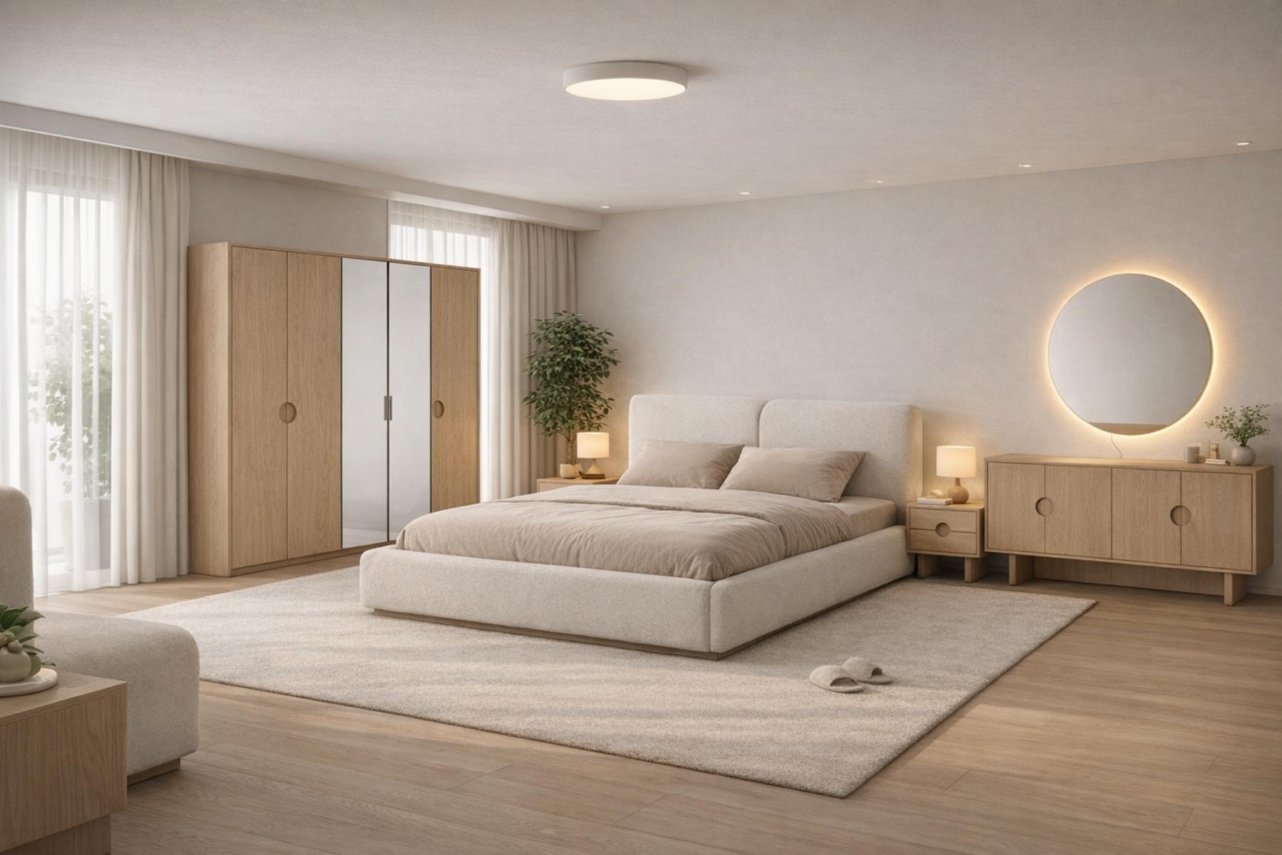 Lux Elegantes Schlafzimmer-Set: Bett Schrank Nachttische und Spiegel