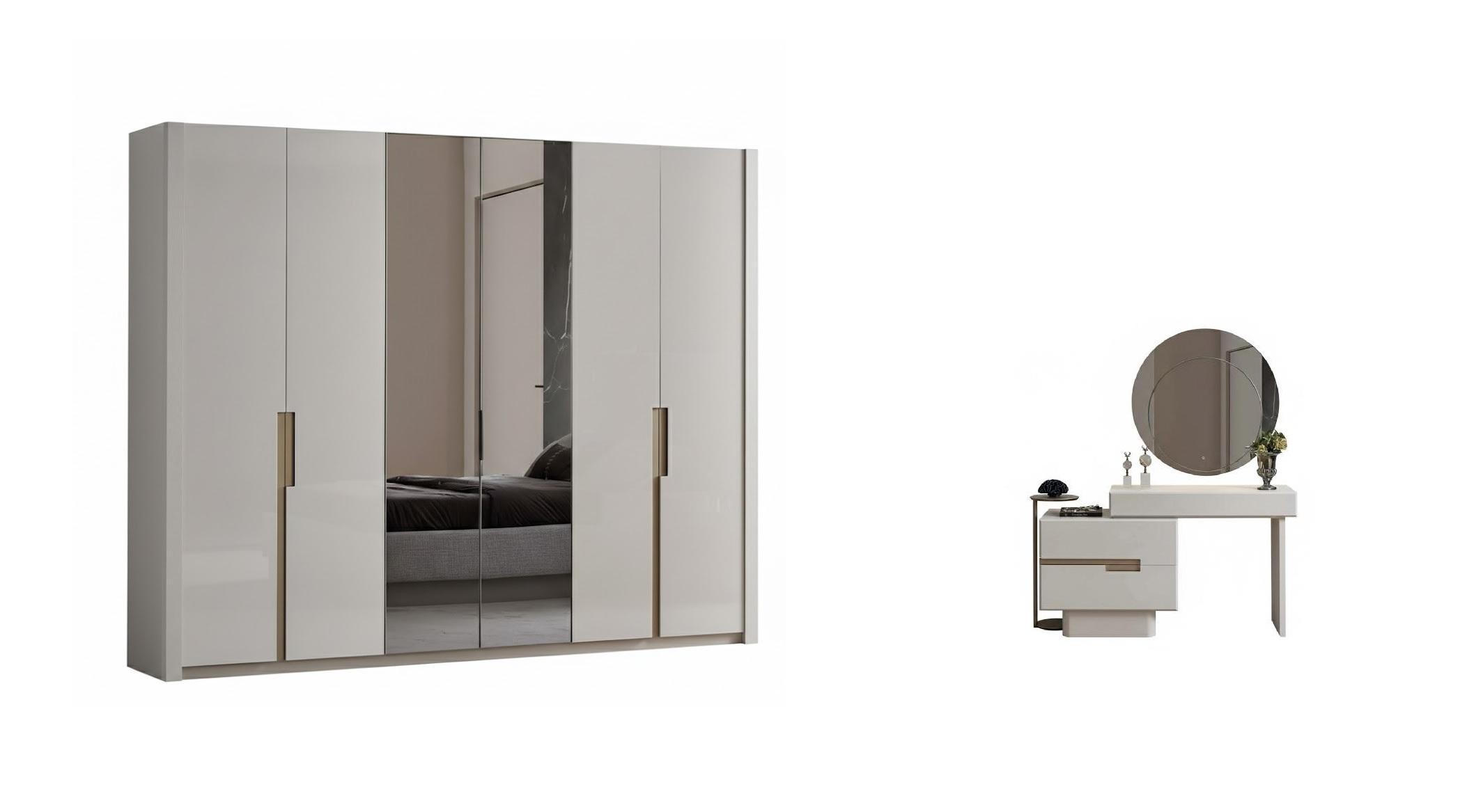 Schlafzimmer-Set Kleiderschrank Kommode Beige Farbe Moderner Stil Neu