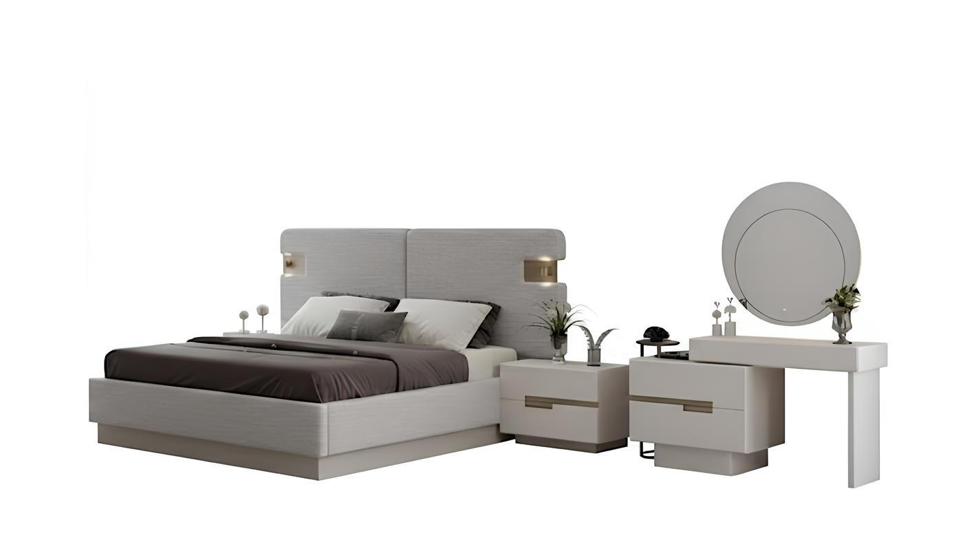 Schlafzimmer-Set Nachttisch Bett Kommode Spiegel Beige Moderner Stil