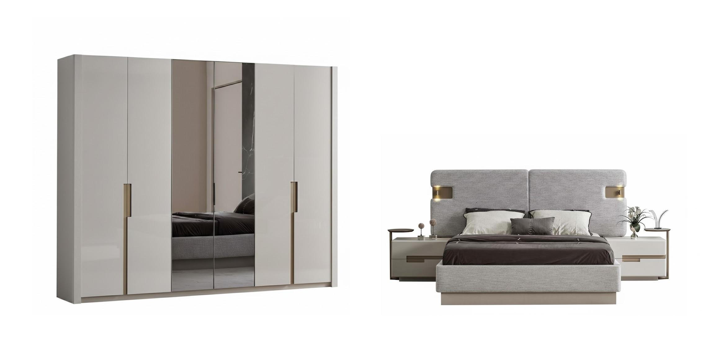 Schlafzimmer-Set Nachttisch Bett Kleiderschrank Beige Moderner Stil