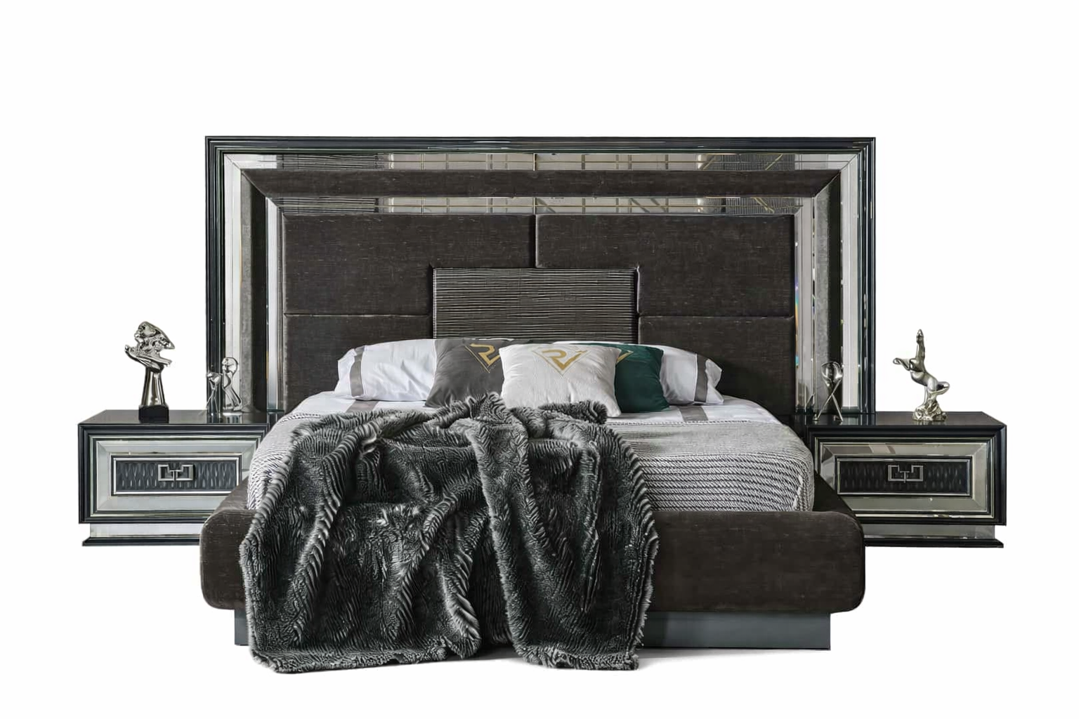 Eleganter Bett mit 2x Nachttische Stilvolles Möbel Schlafzimmer Set 3tlg
