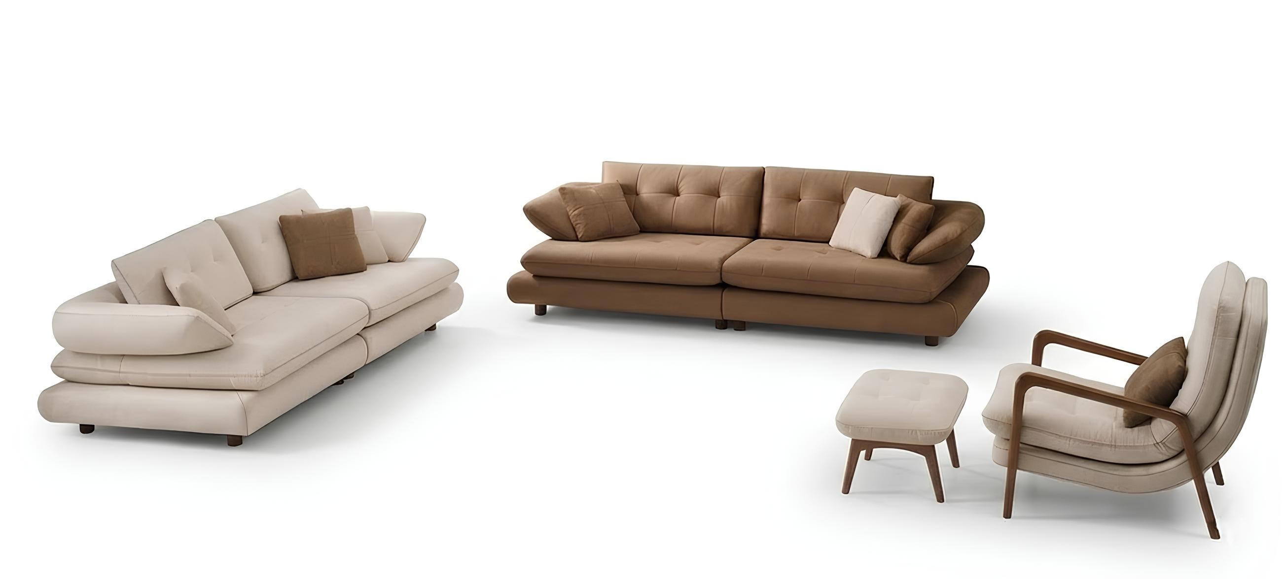 Wohnzimmer-Set Sofa Sessel Puff Moderner Stil Braun Weiß Farbe Neu