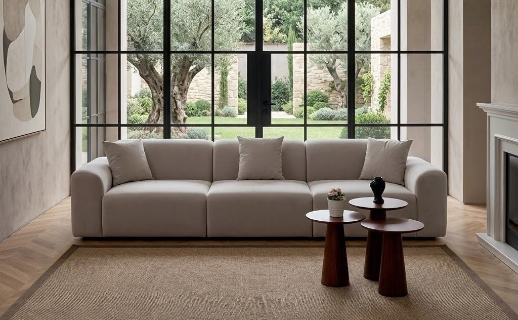 Wohnzimmer Sofa Moderner Stil Beige Lang Entspannend Komfortabel