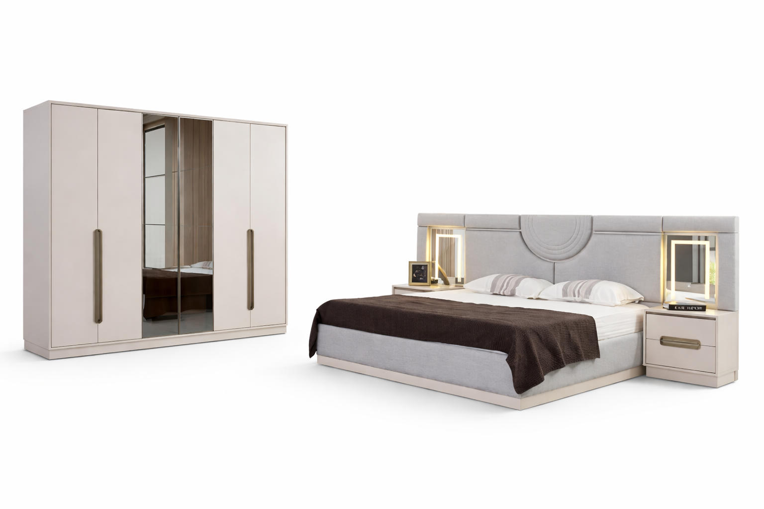 Schlafzimmer Set Bett Nachttische Kleiderschrank Schminktisch stilvolle Möbel