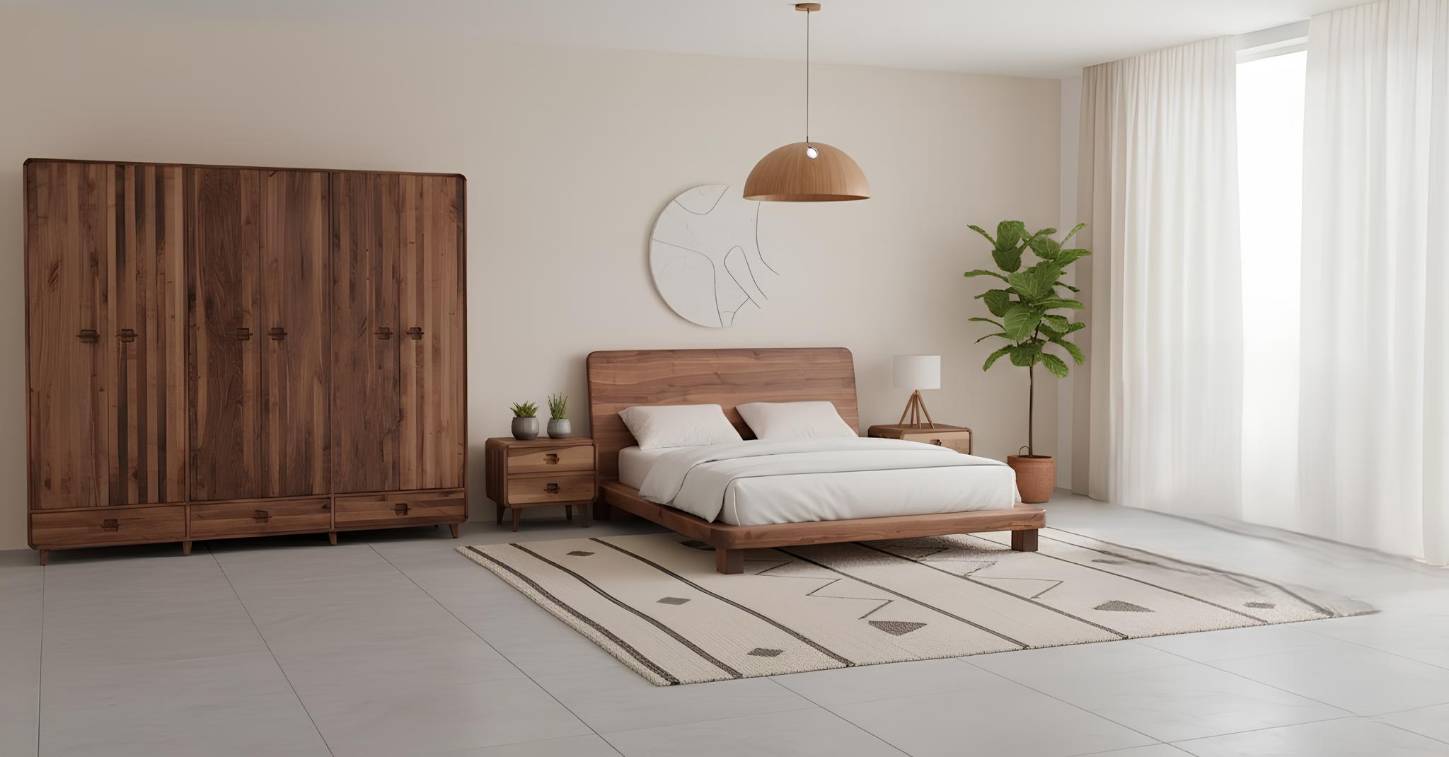 Bett 2x Nachttisch Kleiderschrank Schlafzimmer Stil modern Farbe braun