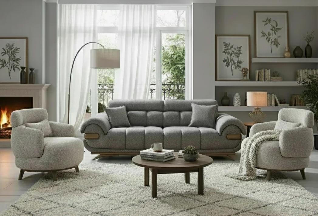2 Sitzer Sofa Sessel Stoffbezug Holzrahmen Mittlere Härte Modern Neu