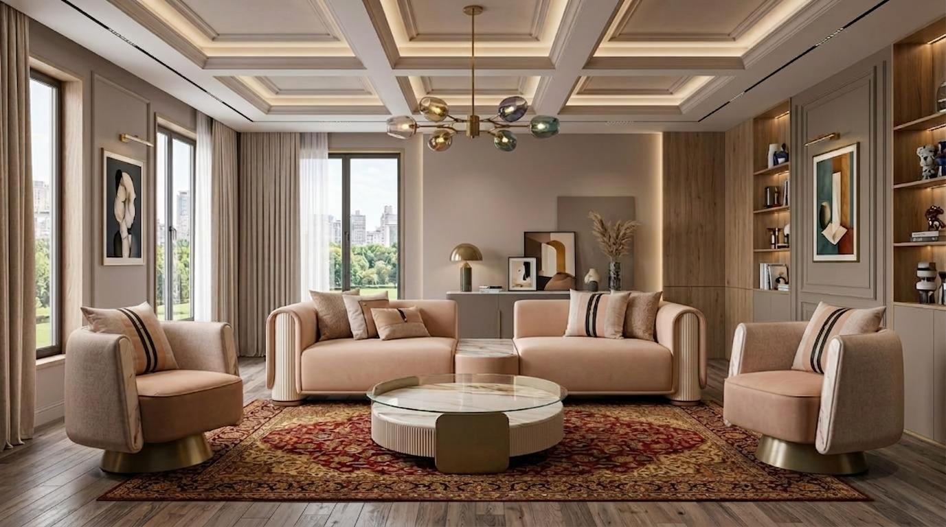 Modernes Wohnzimmer Set: 3-Sitzer Sofa 2 Sessel hochwertiger Couchtisch
