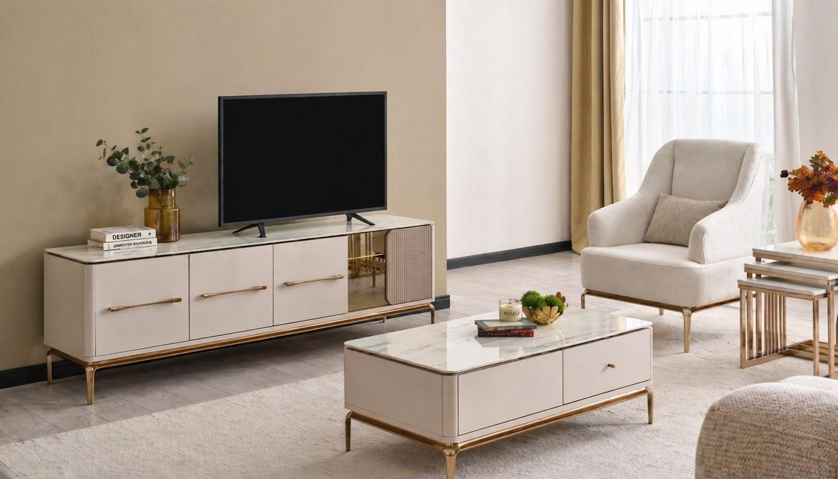Stilvolles Möbelset mit TV-Lowboard, Couchtisch und Beistelltisch