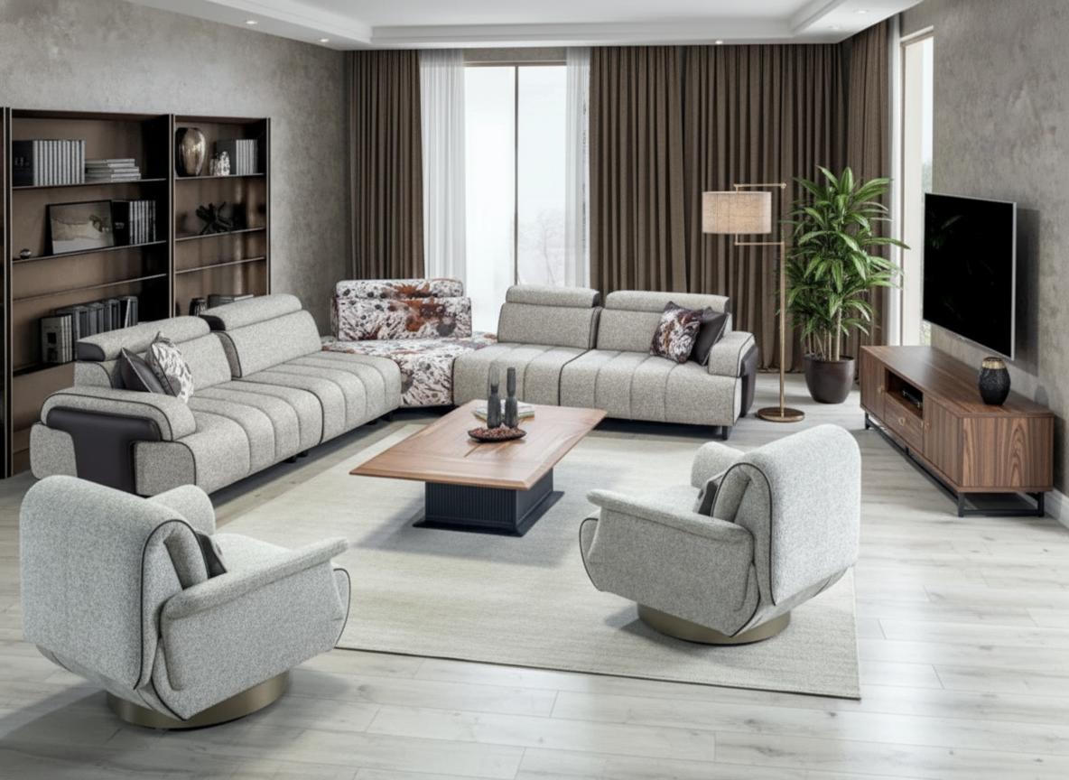 Ecksofa L Form Sessel Holzrahmen Stoffbezug Ecksofa Mittlere Härte